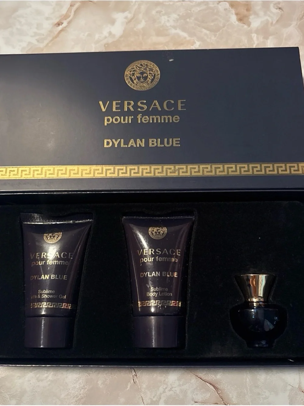 Versace Dylan Blue Women's Suncare Gift Set - Black & Gold